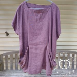 Linenfox Oversized Linen Tunic Top Eggplant Violet XS